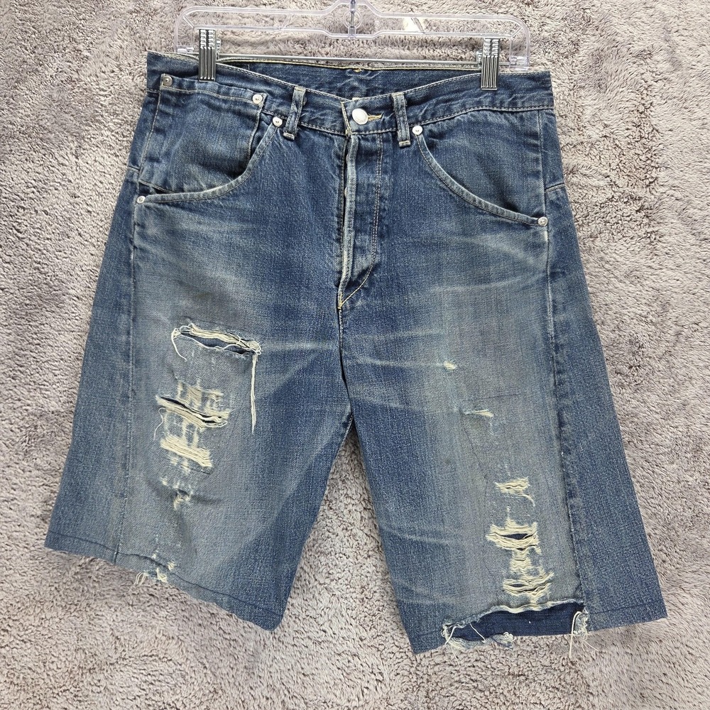 Vintage Levis Engineered Shorts Mens 31 Blue Twisted Thrashed Button Fly